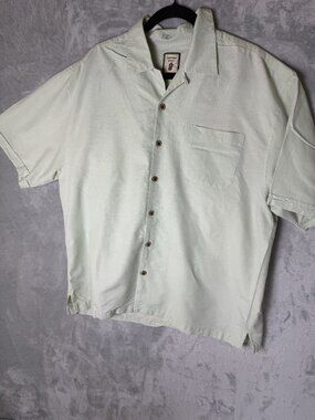 JAMAICA JAXX Shirt Mens XL Green 100 Silk Camp Hawaiian Button Up Stains